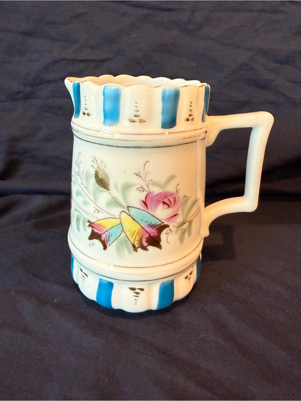 Vintage Blue and White Floral Pitcher